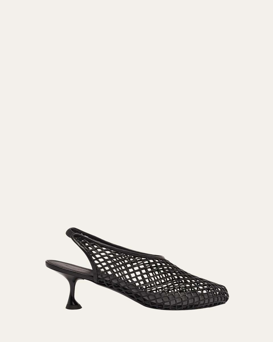 Tee Leather Net Slingback Pumps